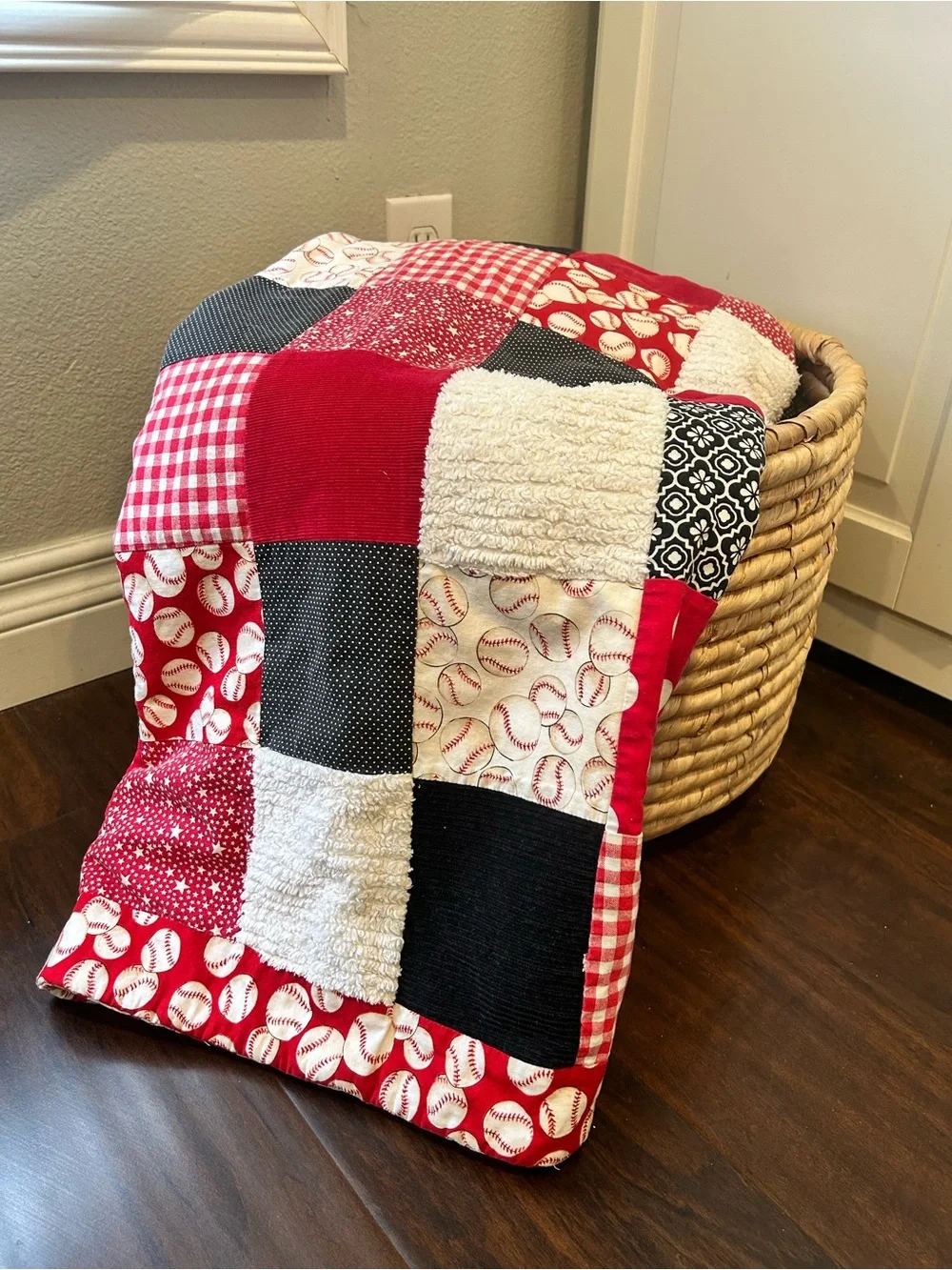 Handmade Patchwork Quilt - Red, Black, Cream